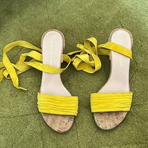 Stuart Weitzman yellow leather strap heels